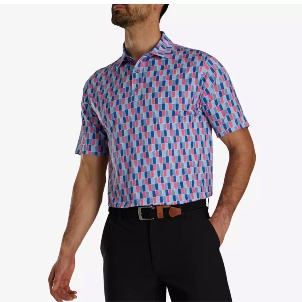 FootJoy‎ Golf Polo Shirt Mens Painted Tile Lisle Self Collar Performance Spring
